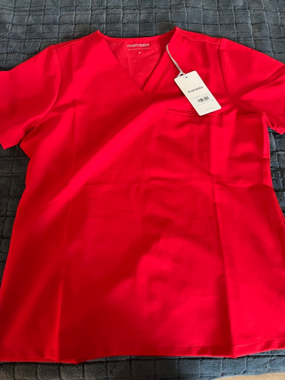 Mandala Women's Candy Red Scrub Top Medium one pocket